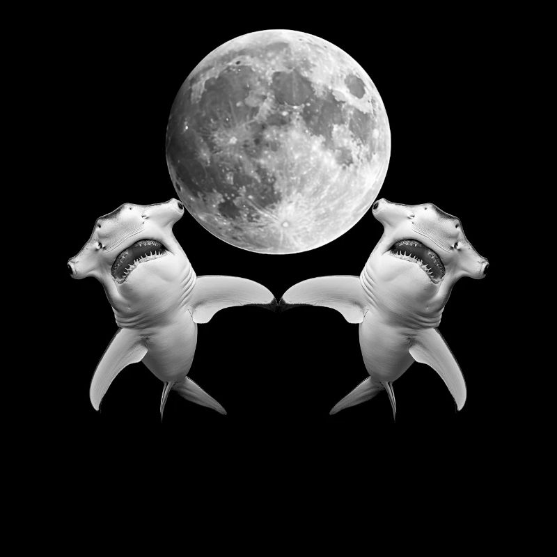 Hammerhead Shark Sea Creature Howling Moon