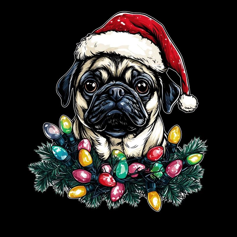 Cute Pug Santa Hat Xmas