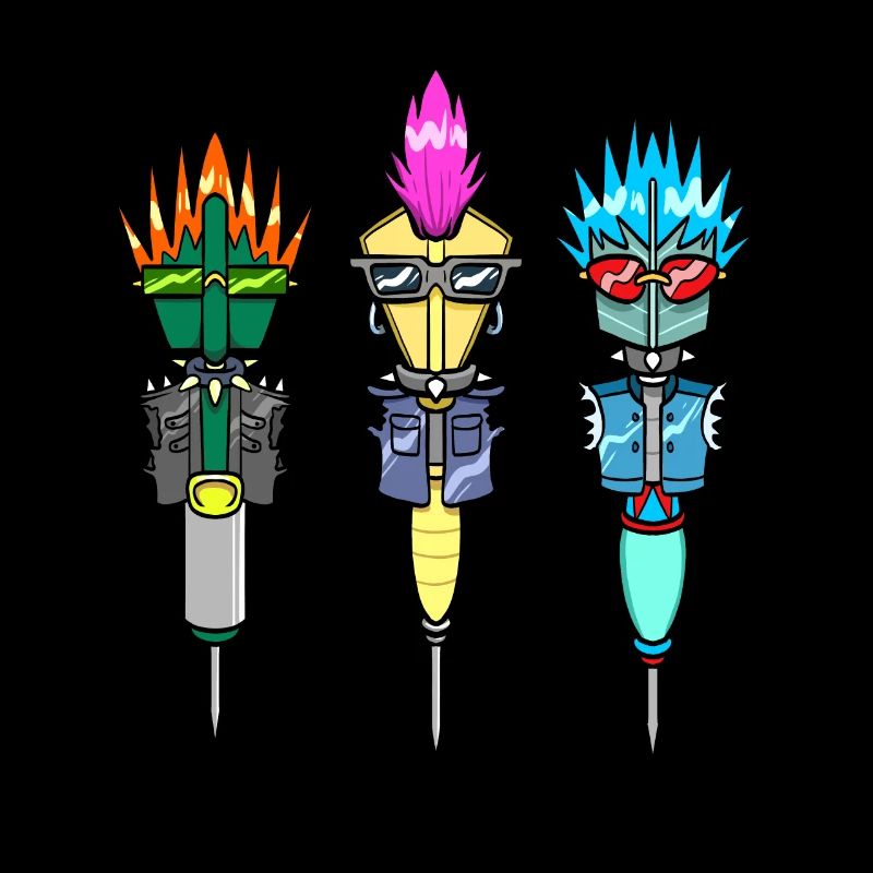 Joueur de fléchettes Fléchettes Flèches Punk Cheveux Fléchettes Fléchettes