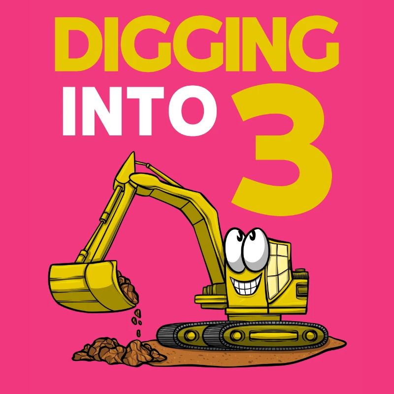 Excavator Driver Digging Into 3 Birthday Excavator