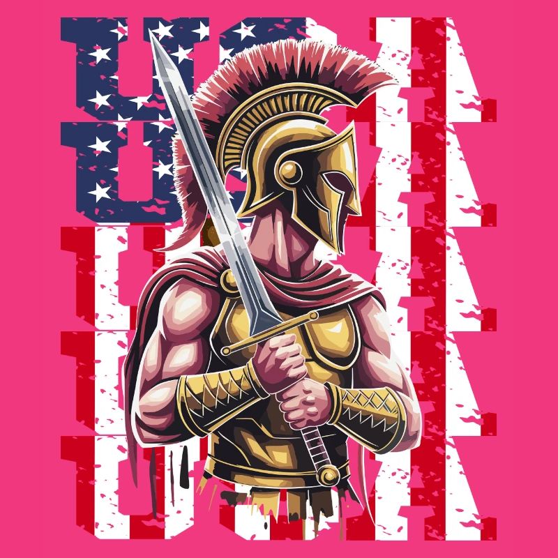 Guerrier spartiate des États-Unis avec épée devant le drapeau