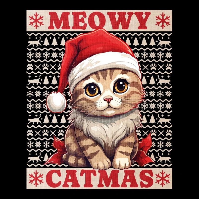 Chat Noël Joyeux Miaou Catmas Laide Mignon
