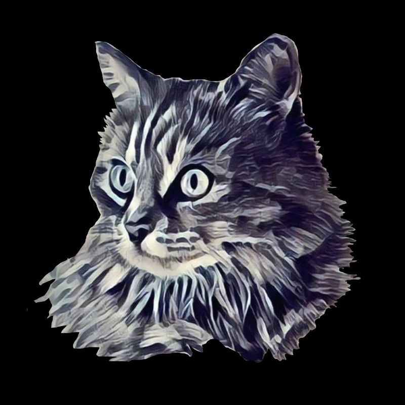 Tête de chat surpris bleue gris monochrome