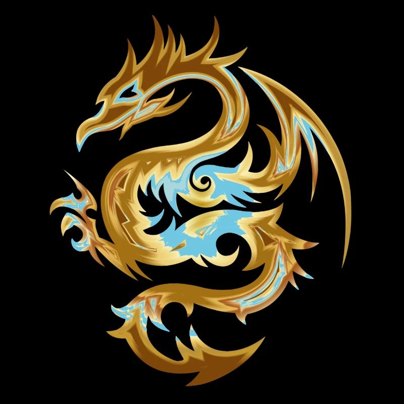 Dragon élégant bleu clair doré