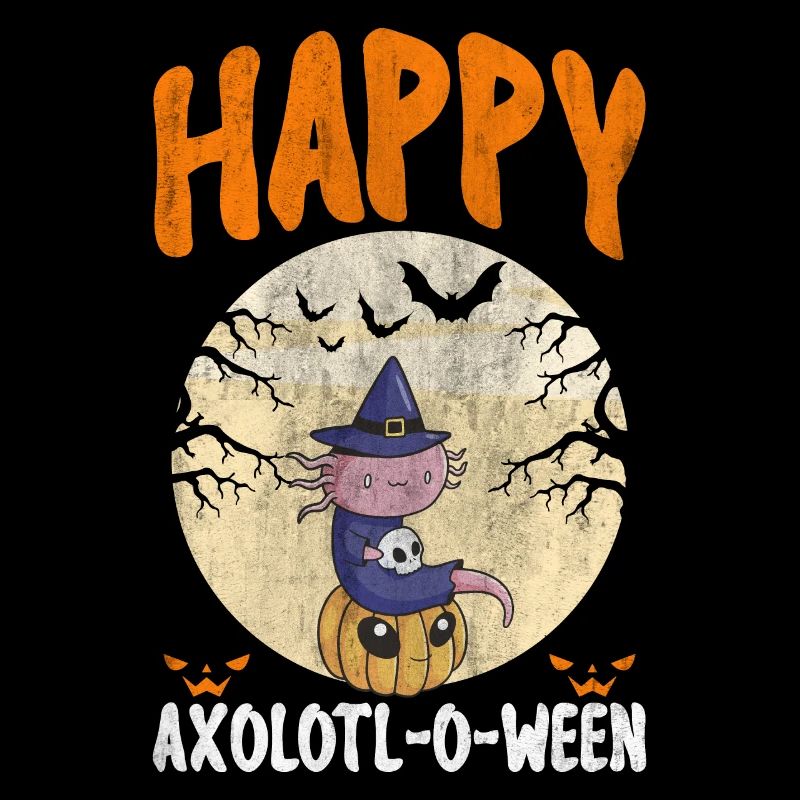 Halloween Axolotl Scary Pumpkins & Skull