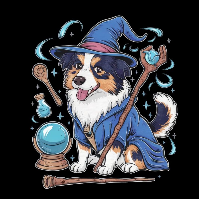 Australischer Schäferhund Magier mit Zauberstab