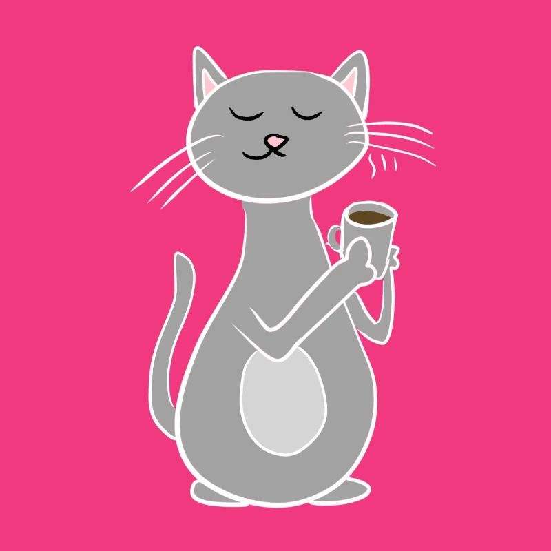 chat gris refroidissant avec du café