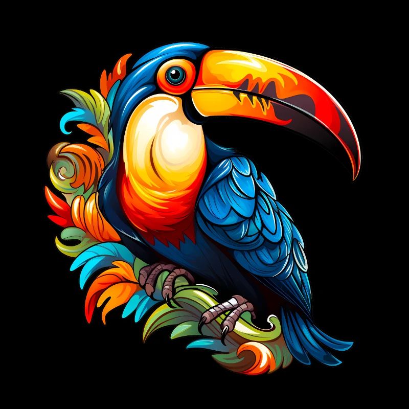 Toucan on variegated leaves