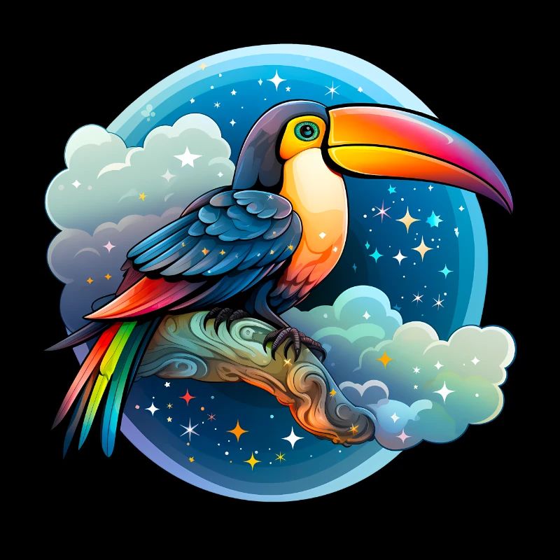 Dream toucan with clouds and stars