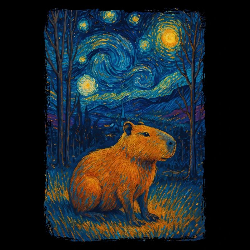 Capybara Starry Night Van Gogh Style Painting