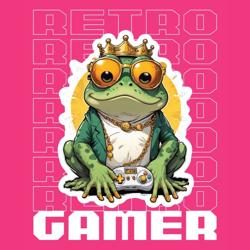Retro Gamer Frosch mit Controller Konsolenspiele
