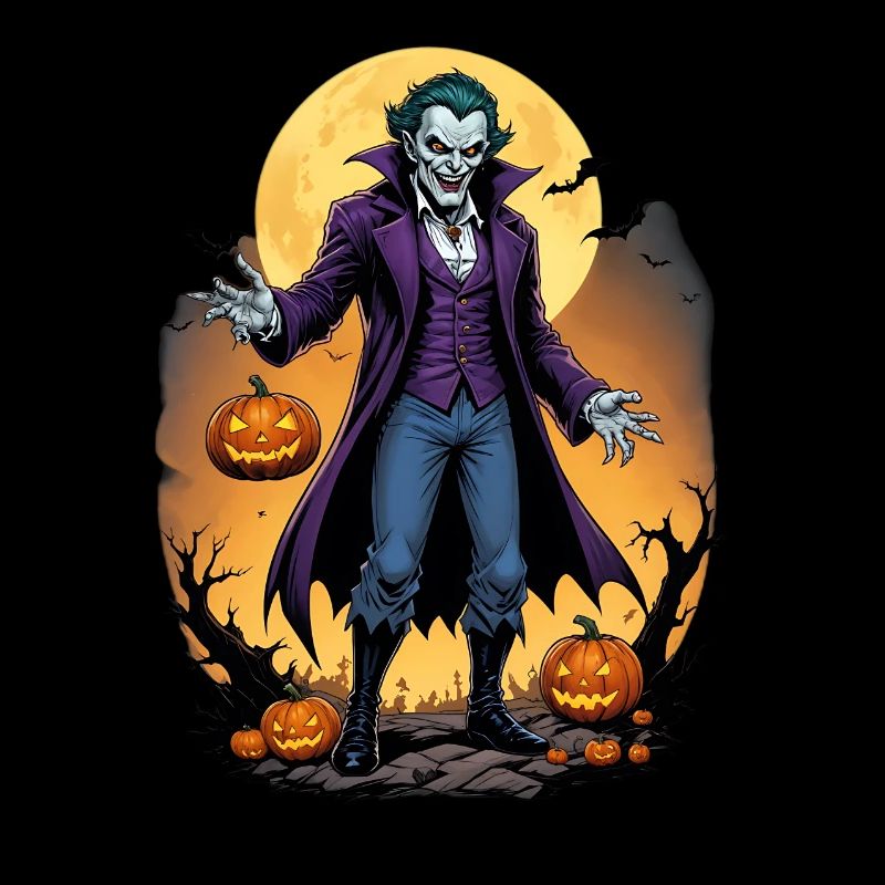 Halloween Vampire with Pumpkins and Bats