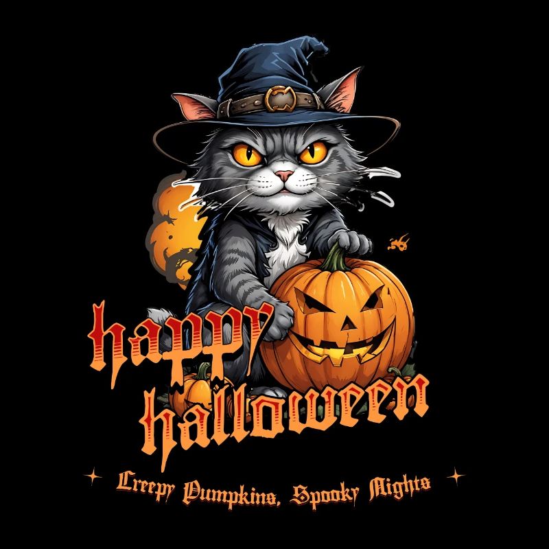 Chat d’Halloween avec citrouille