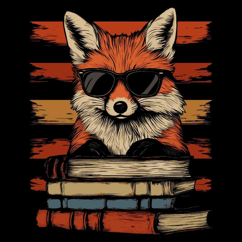 Fuchs mit Sonnenbrille und Bücher