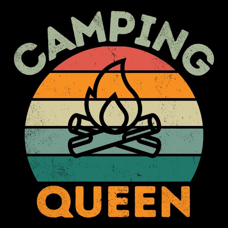 Camping Queen in retro hell distressed,
