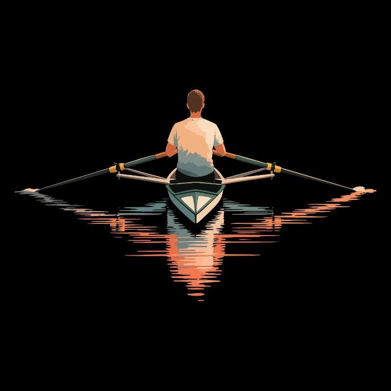 Serene Man Rowing Solo