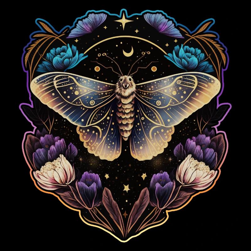 Moth, papillon de nuit, fleurs, lune, gothique, wicca