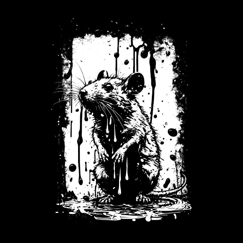 Rat Stencil Art White and Black