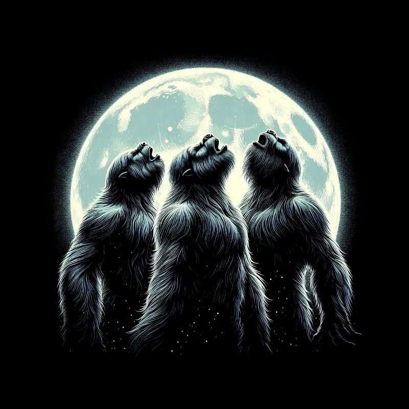 Three Sasquatch Howling Moon