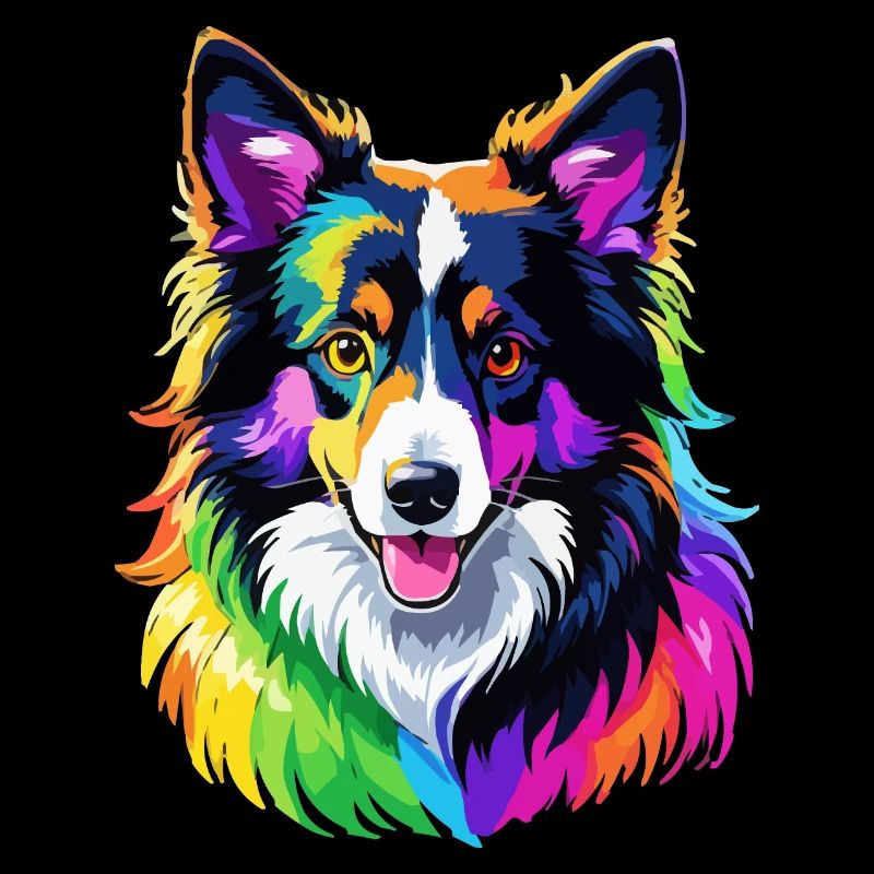 Chien Border Collie arc-en-ciel coloré cool mignon