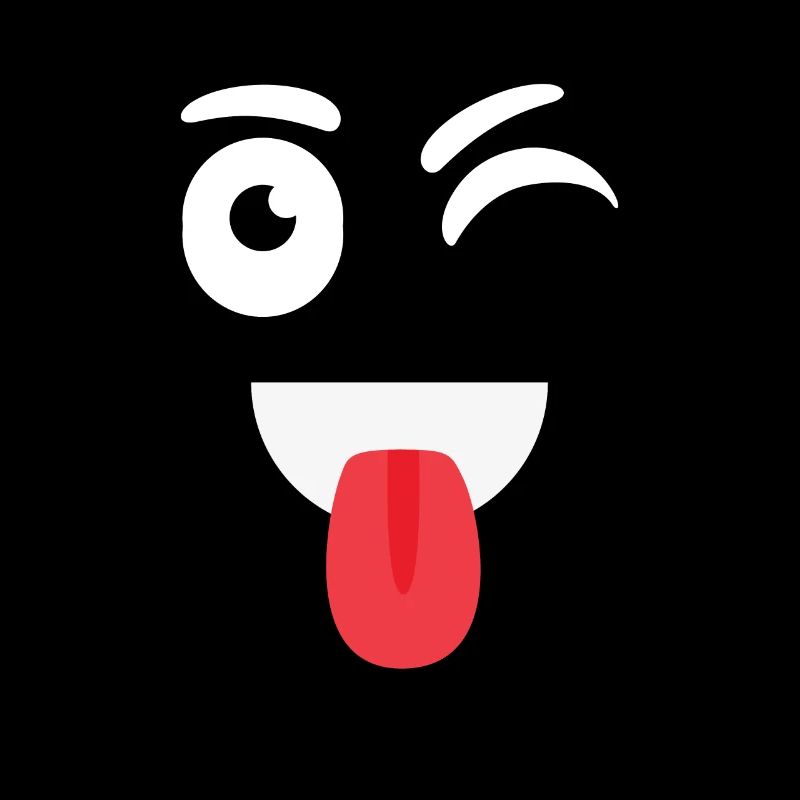 silly tongue out, winking, wink, playful. Also emo