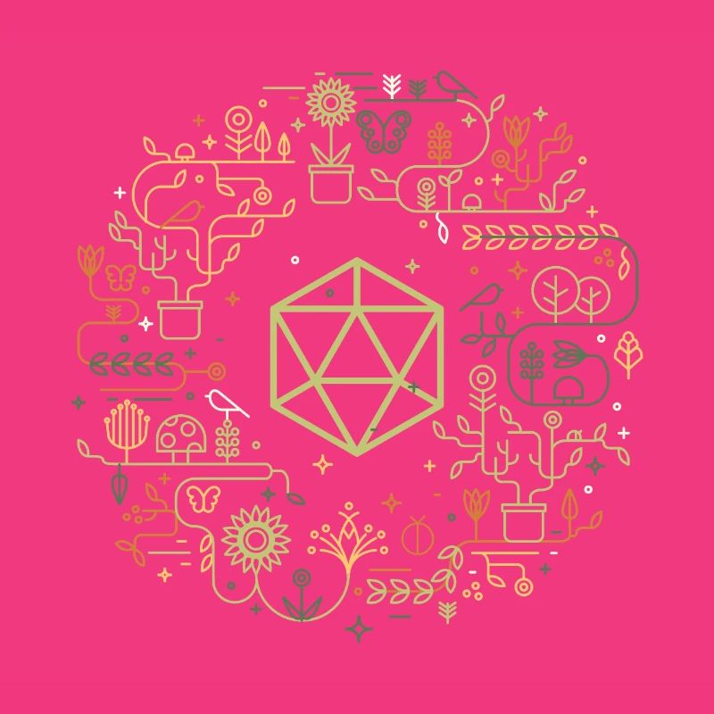 Polyedrisch D20 Würfel Monogramm Doodle