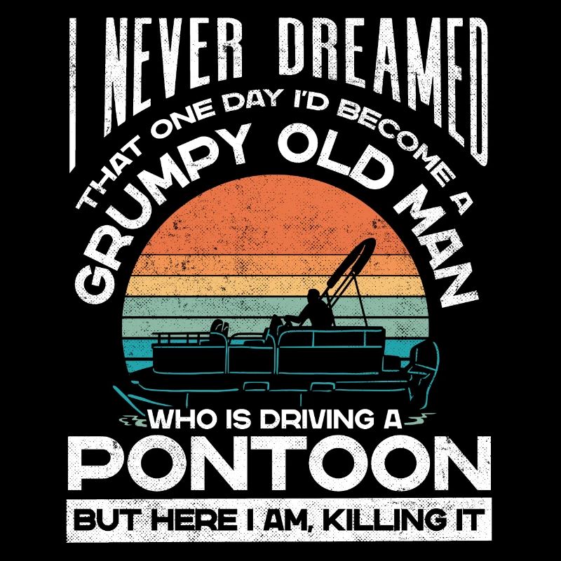 Grumpy old man driving a pontoon