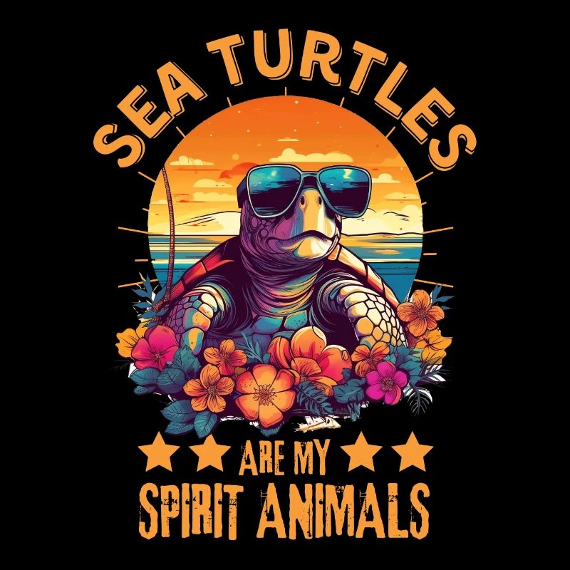 Sea turtle with sunglasses on the beach
