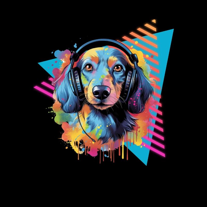 Teckel coloré avec des écouteurs
