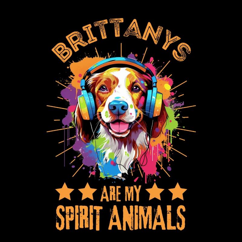 Bunter Brittany Hund mit Kopfhörer