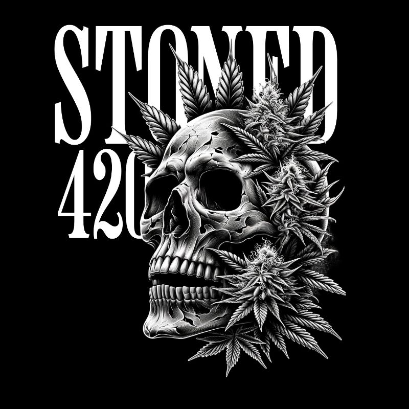 Schädel Hanfblätter Skull Stoned 420 Cannabis