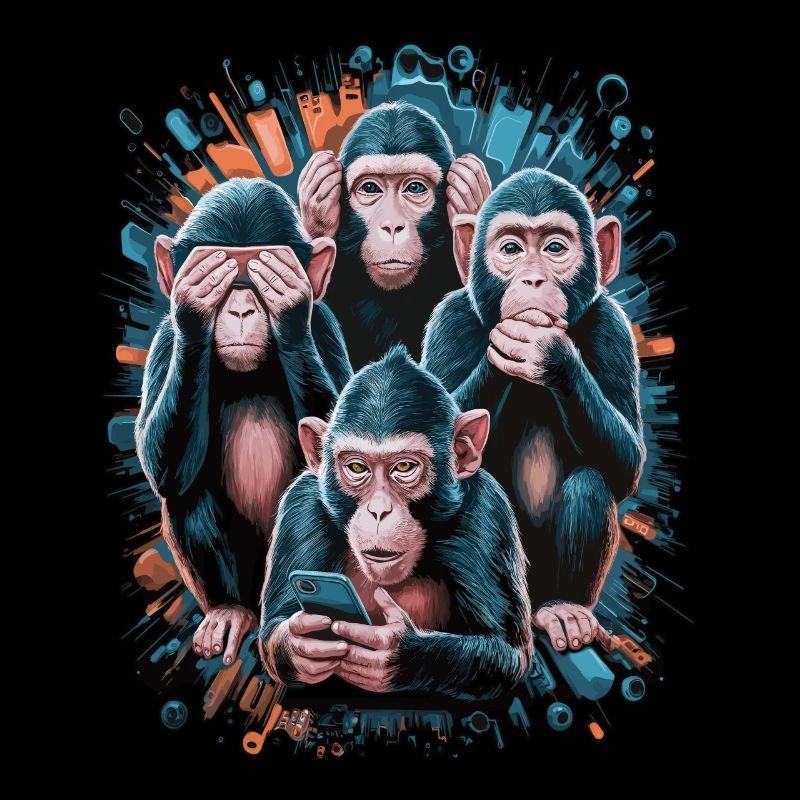 Wise Monkey With Mobile Phone Funny Multi Media Design
