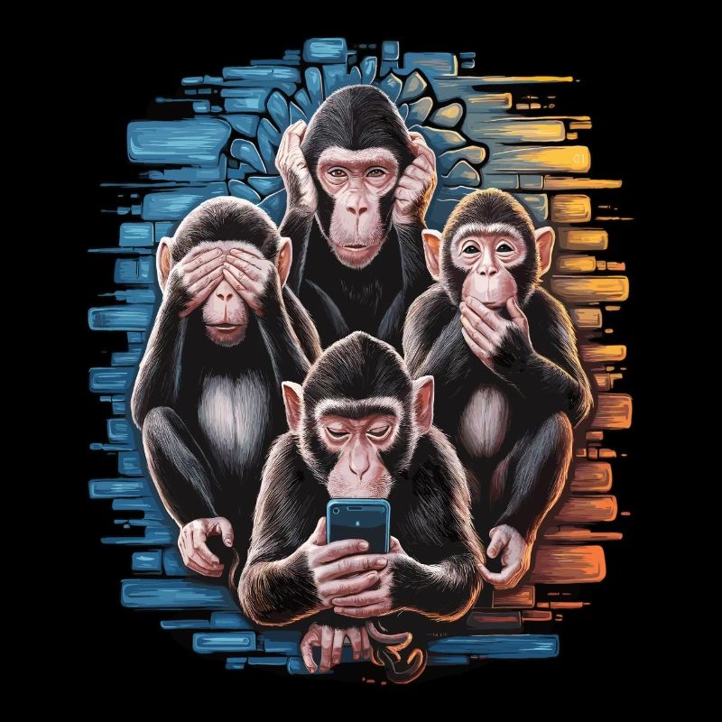 Wise Monkey With Mobile Phone Funny Multi Media Design