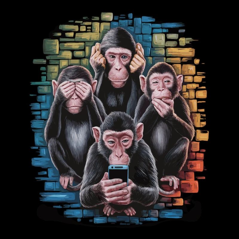 Wise Monkey With Mobile Phone Funny Multi Media Design