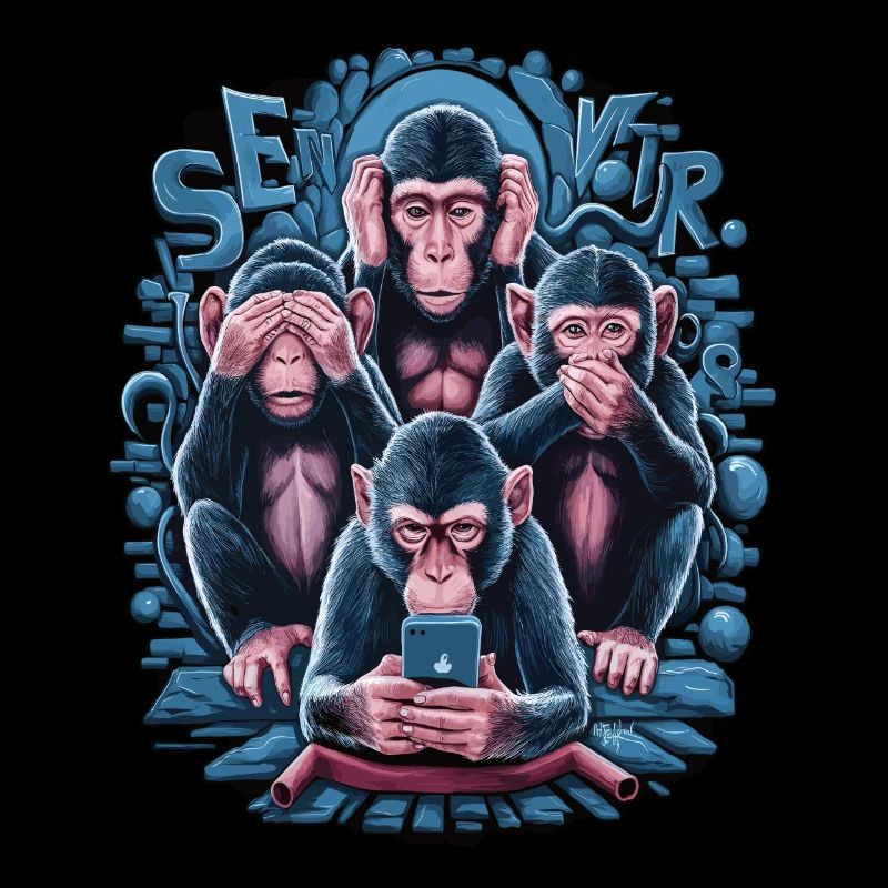 Wise Monkey With Mobile Phone Funny Multi Media Design