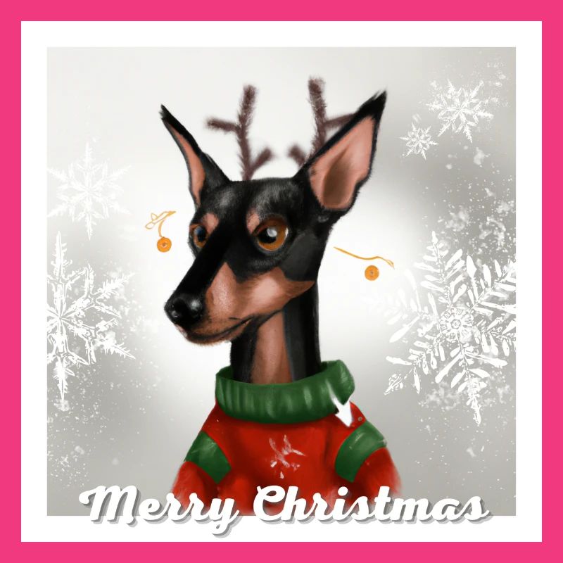 Mignon Pinscher miniature dans un pull de Noël.