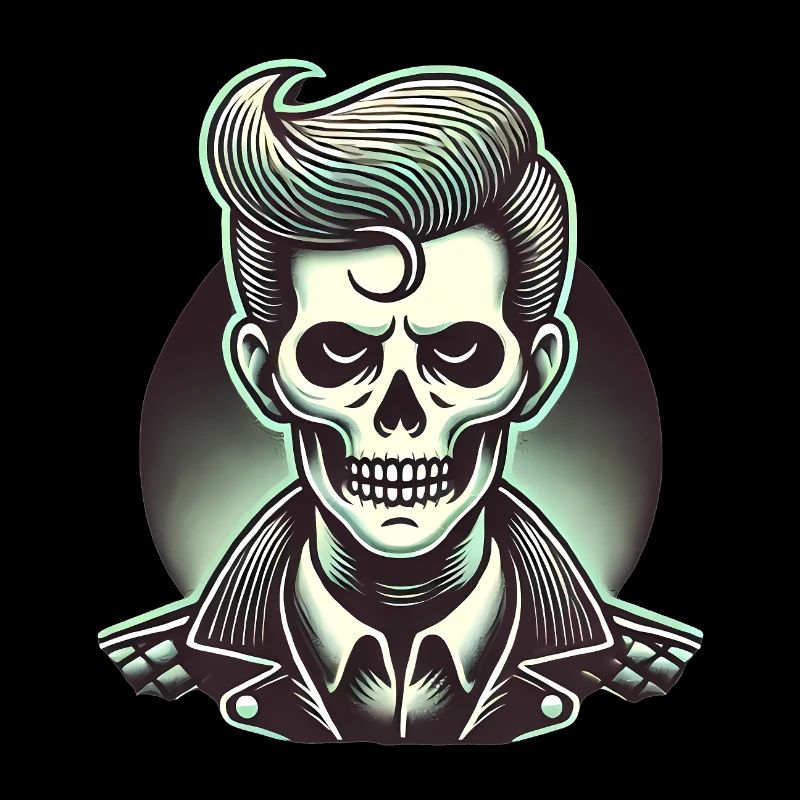 Rockabilly Zombie Skull Illustration