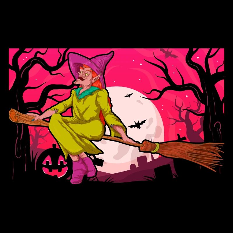 Halloween Pumpkin Bat Full Moon Gift Sorcière