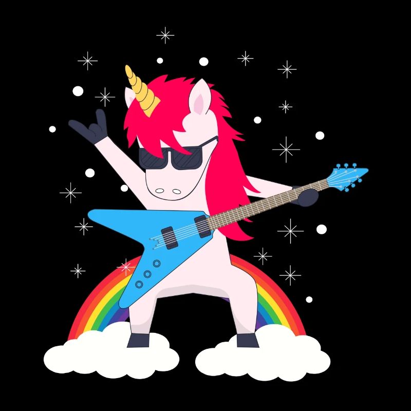 Dabbing Einhorn mit Rock Gitarre