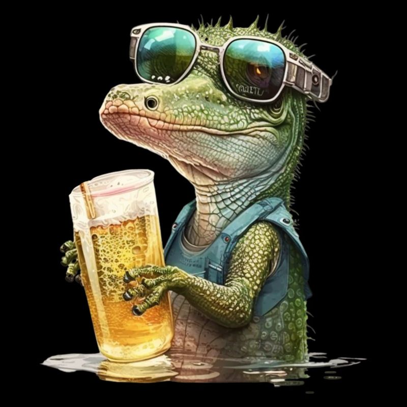 Cool crocodile wearing sunglasses with beer