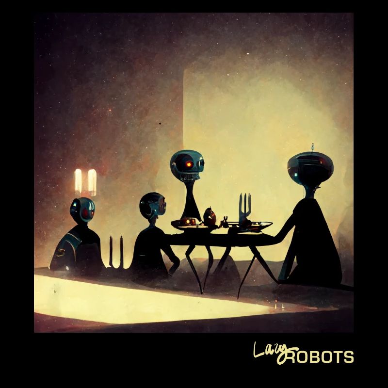 Robot family eating dinner