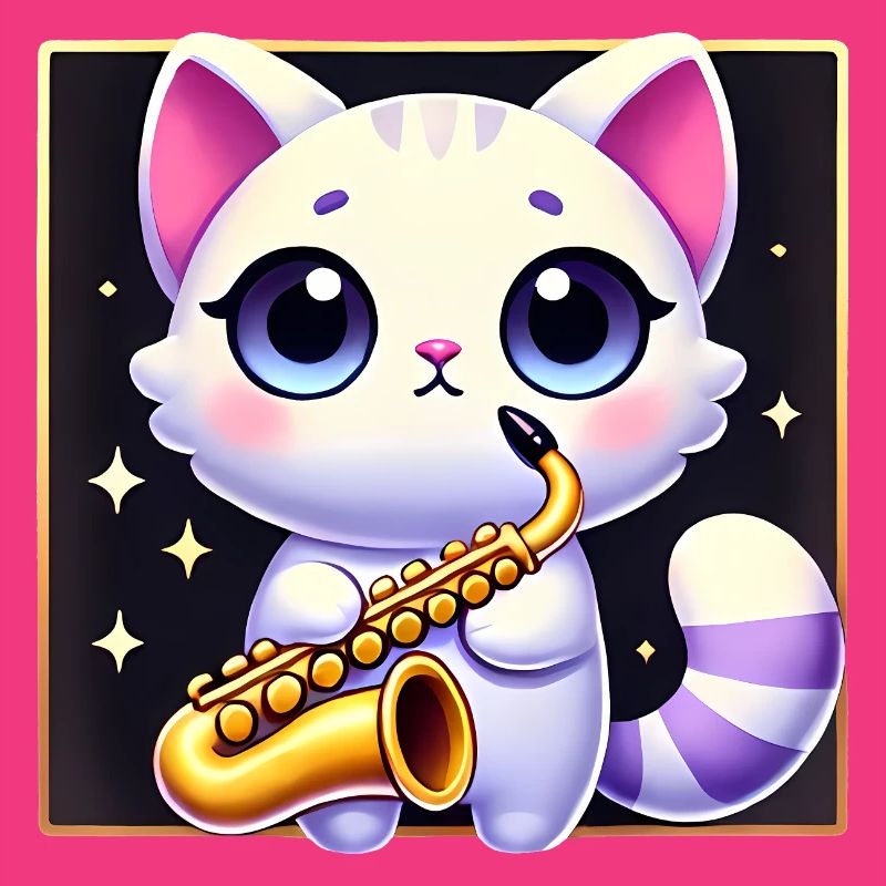 Conception de dessin animé de chat de saxophone mignon