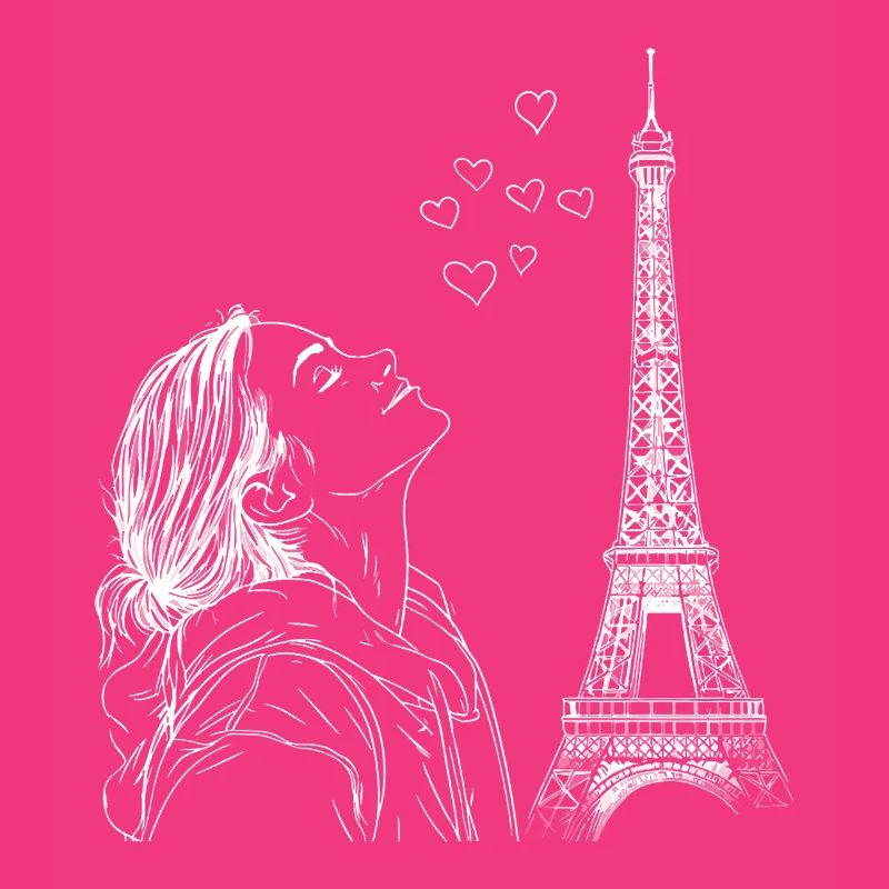 Paris Eiffelturm Frankreich Frau Herzen Line Art