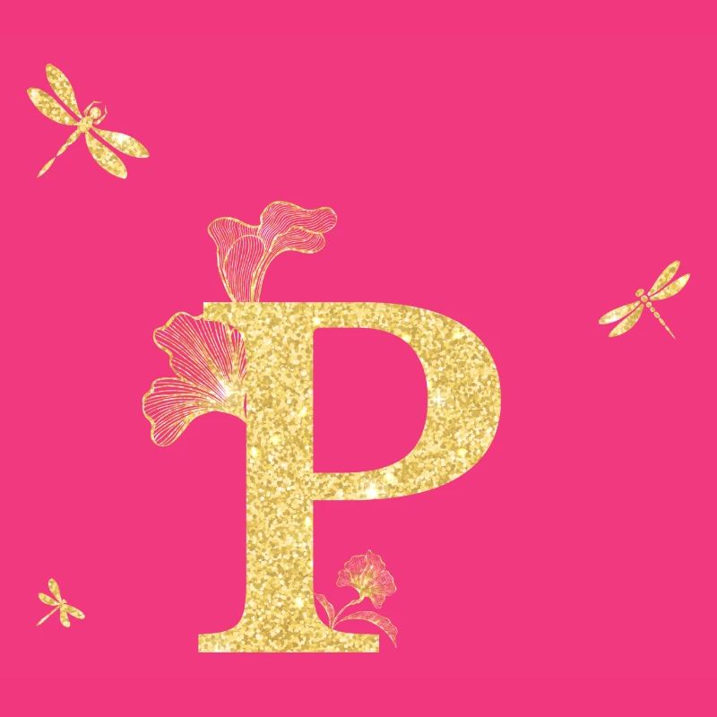 Buchstabe p Gold Glitzer Libelle - Geschenkidee