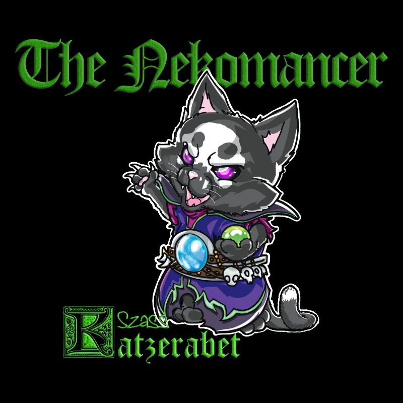 Cute cat necromancer black magic spell