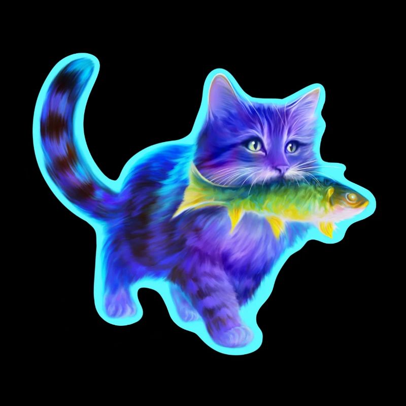 Cat walks with fish