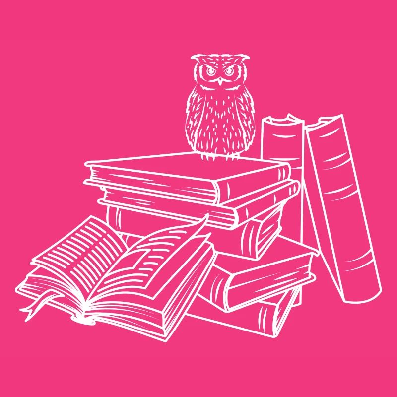 Bücherstapel mit Eule