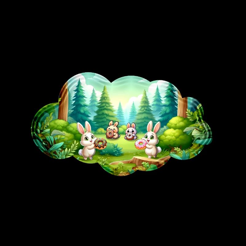 Lapins Mignons avec des Donuts dans la Forêt