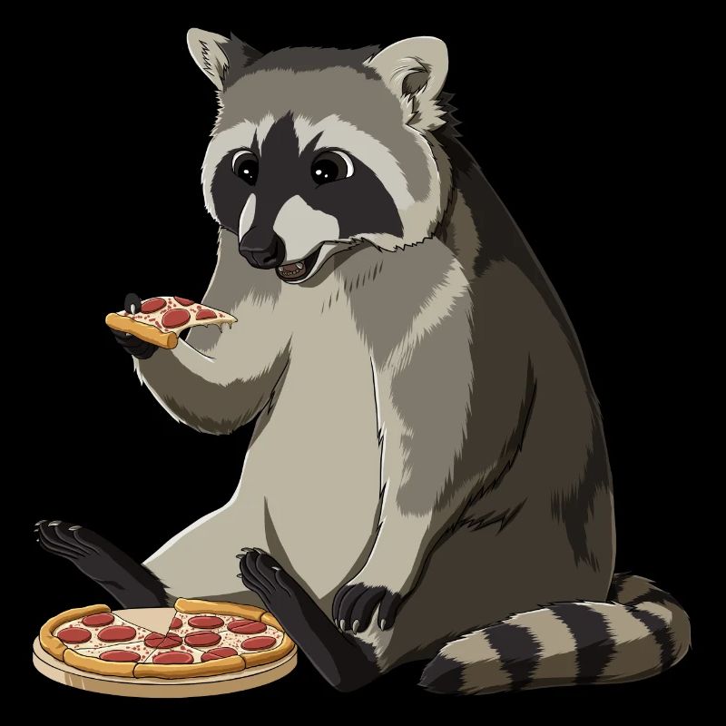 Waschbär isst Pizza
