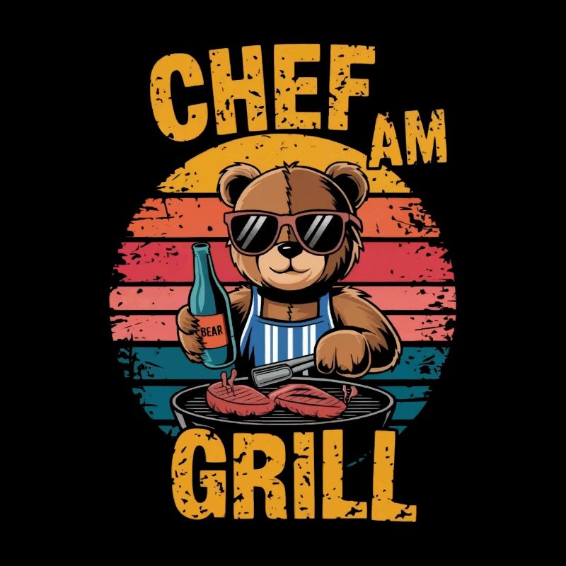 Teddy bear grilling a BBQ on the grill